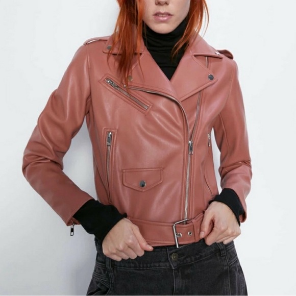 Zara Marsala dusty pink moto jacket - Picture 1 of 4